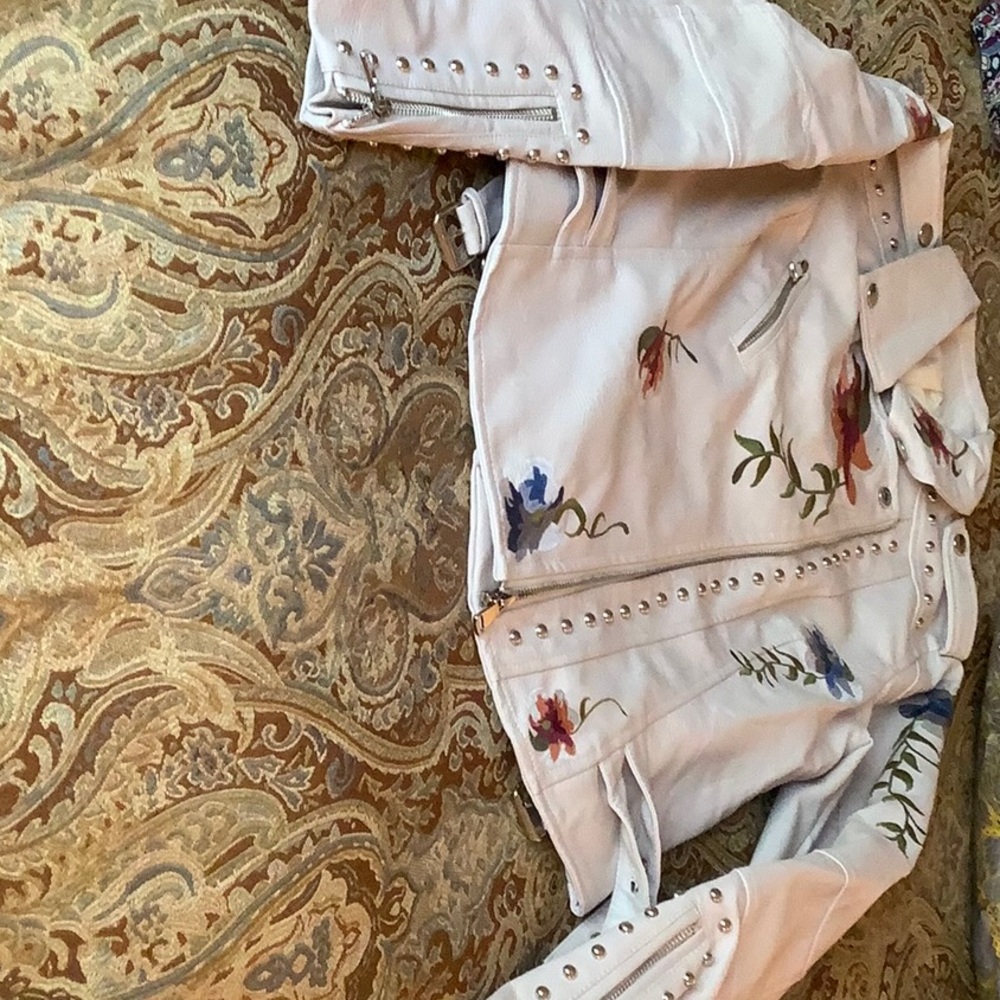FAUX LEATHER JACKET WITH EMBROIDERY AND STUDS